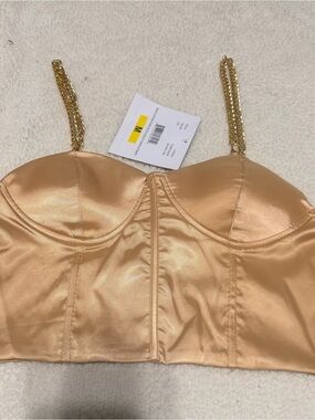 Love By Design Gold Satin Crop Top with Chain Straps